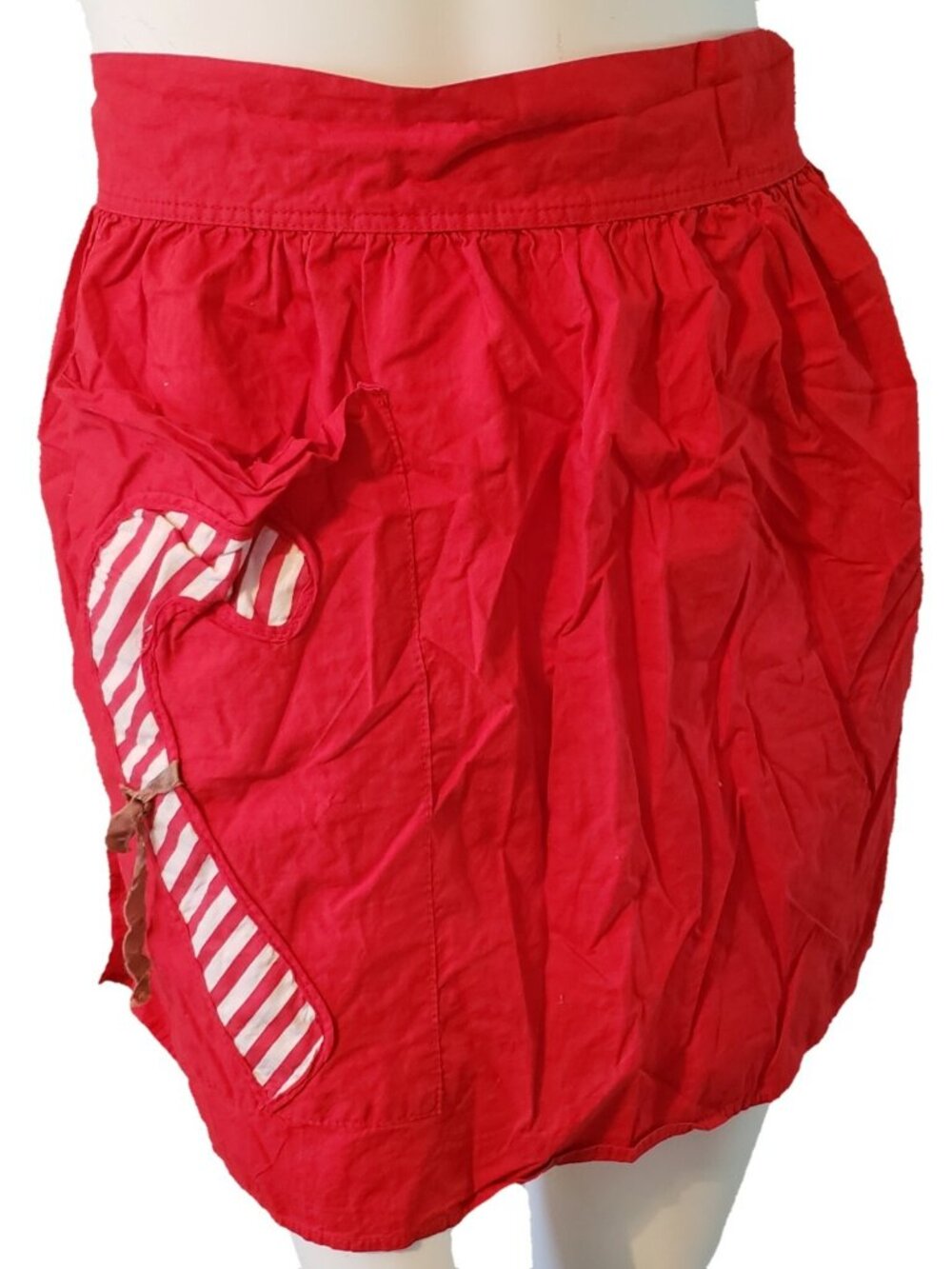 Vintage Christmas Candy Cane Half Apron Red White Pocket 57" inch Adult Handmade